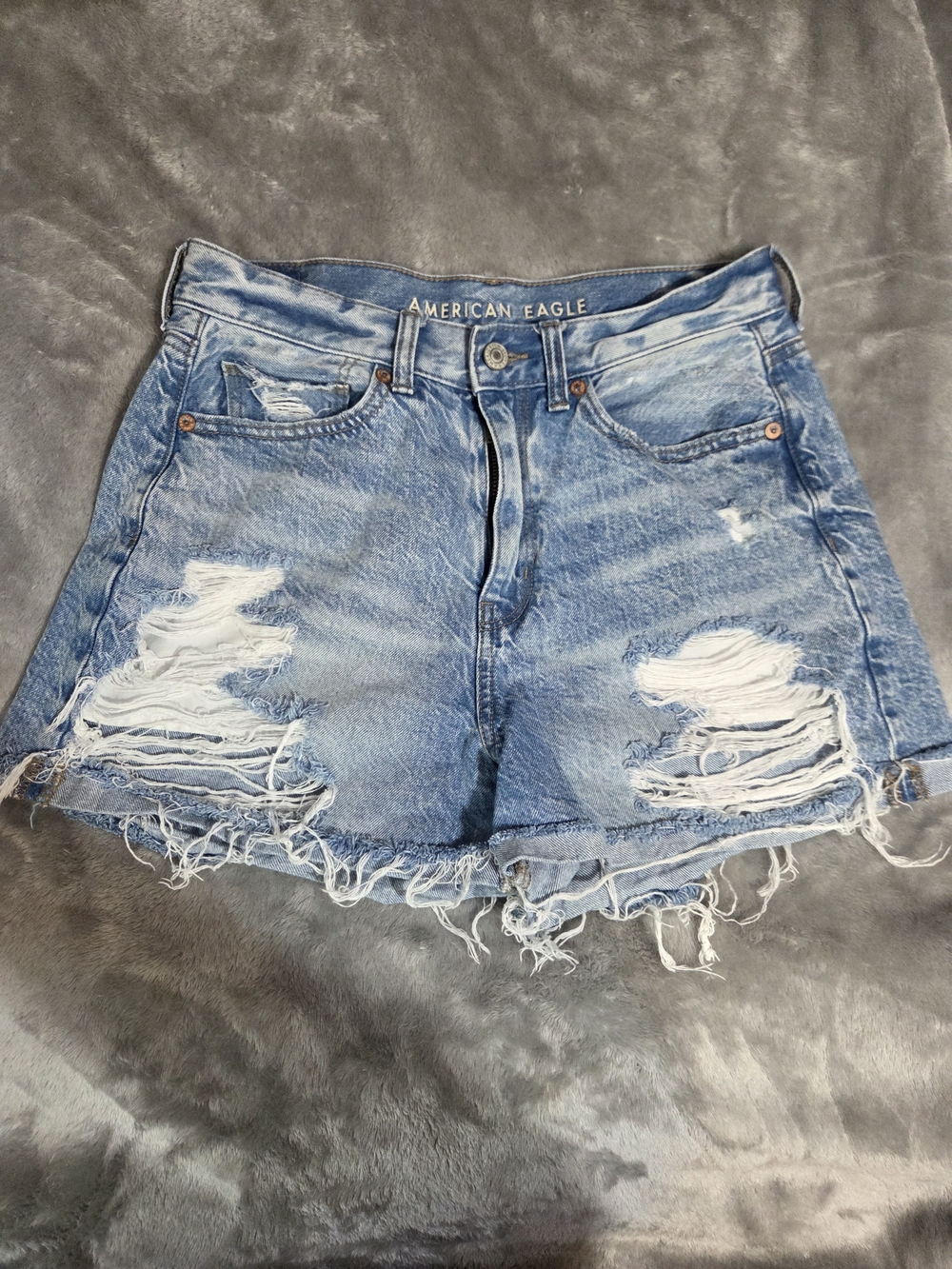 American Eagle Outfitters Women's High-Rise Distressed Denim Shorts - Light Blue